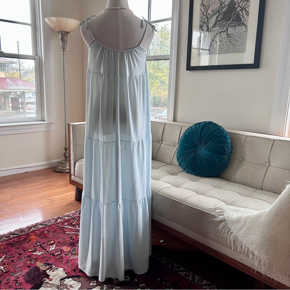 Vintage 70’s Gilead Romantic Tiered Maxi Nightgown & Robe Set in Powder Blue - Picture 3 of 12